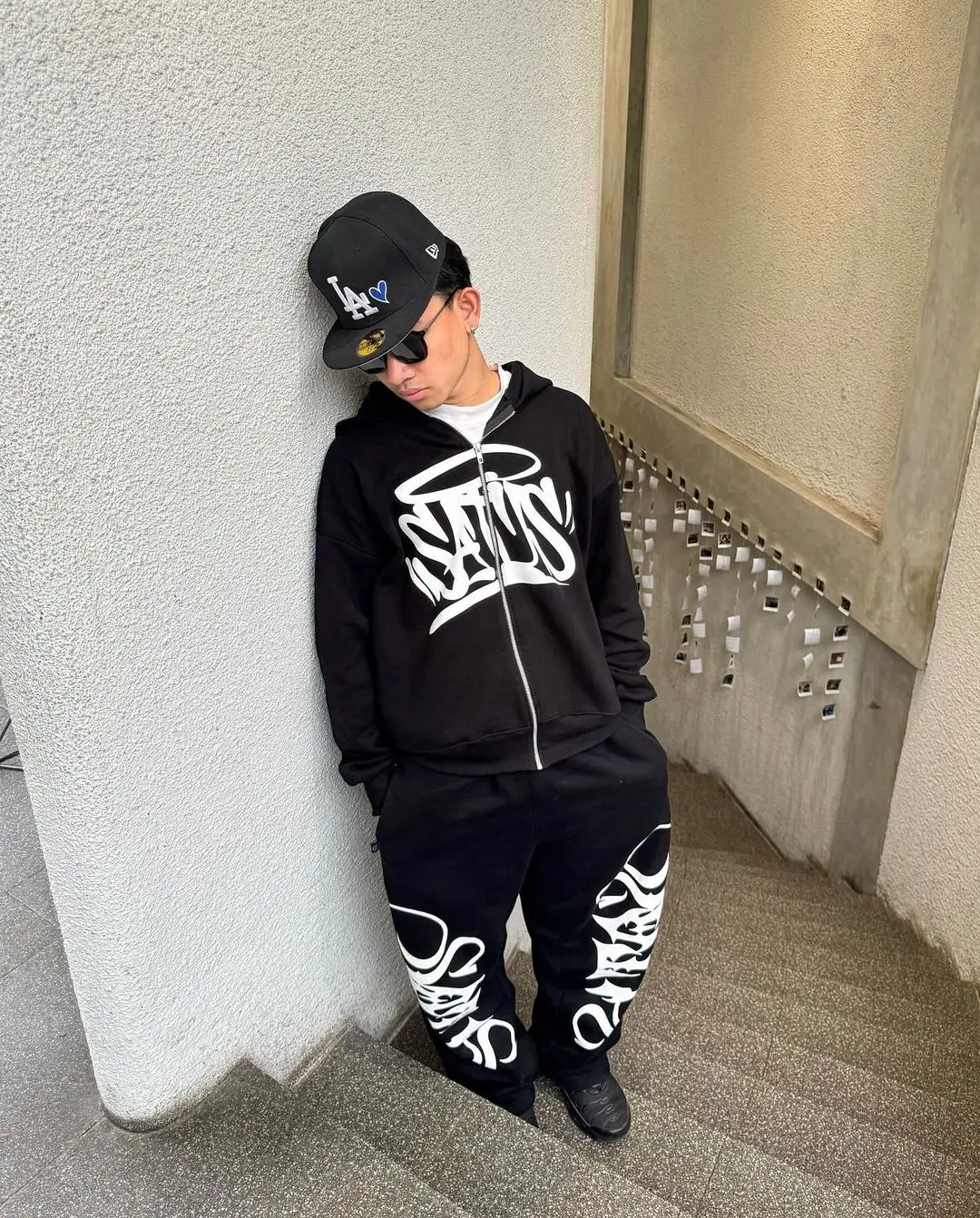 Hip Hop Letter Print Oversized Zip Up Hoodie Sweatpants Two Piece Set Y2K Clothes Tracksuit Men Casual Pants Tops Men Clothing