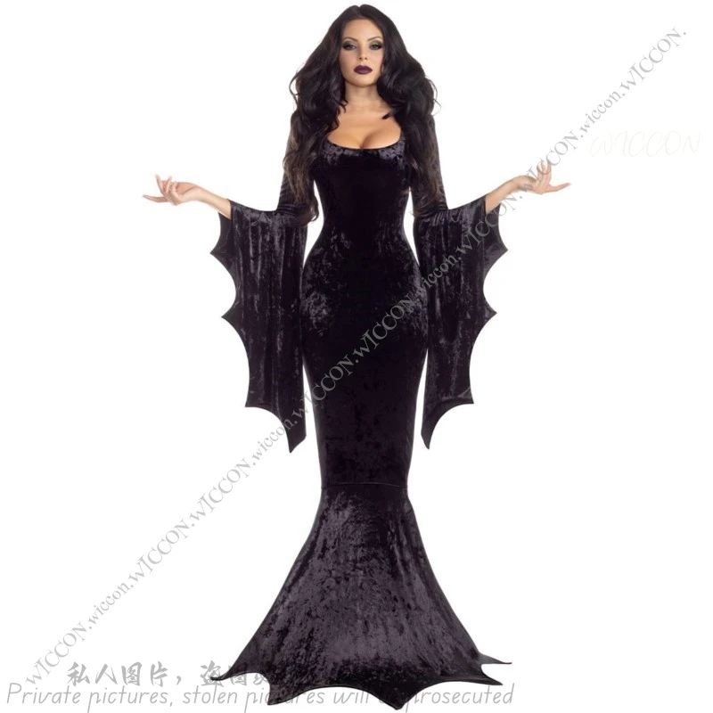 Anime Morticiaa Cosplay Movie Costume Halloween Bat Witch Ghost Bride Costume Gothic Witch Vampire Halloween Addams Masquerade