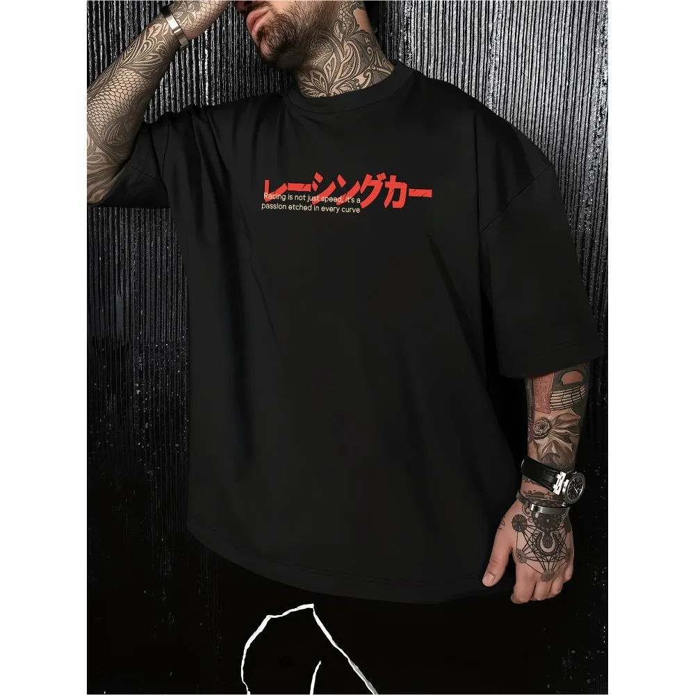 Japanese street style racing sunset print T-shirt, fashionable casual couple's shirt for all seasons  graphic oversized t shirt