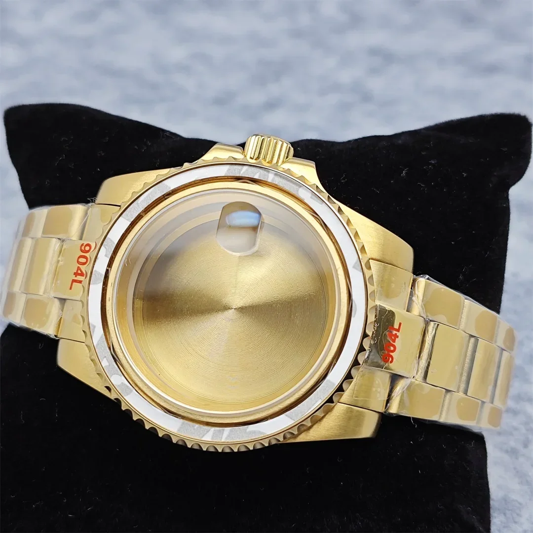 Gold Watch Case 40MM Case Set for NH35A/NH36A Mechanical Movement Case+Strap with Sapphire Crystal  Nh35 Watch Case Accessories