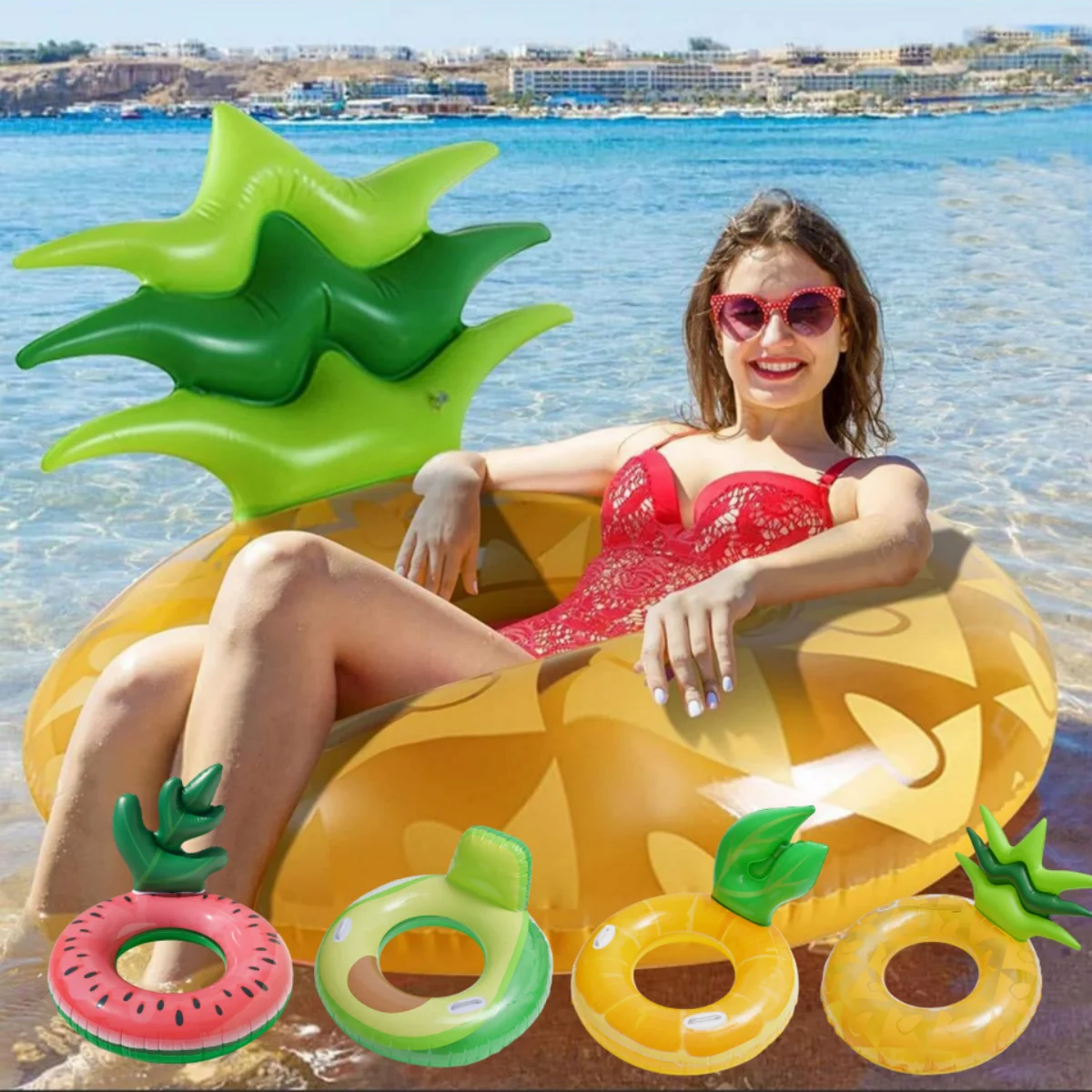 Inflatable Pineapple Pool Float - Floaties for Adults Swim Inner Tube Fruit Pool Float Swimming Ring Pool Float Inner Tube Outdo