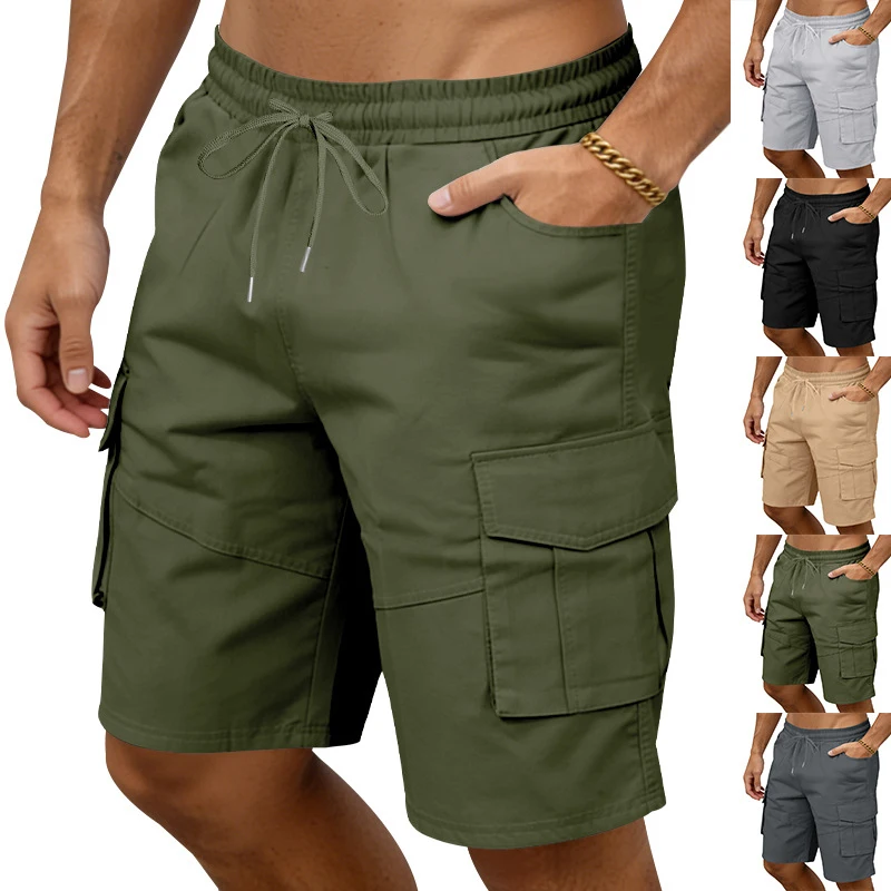 

Men's summer solid cargo five-point shorts, multi-pocket loose design, breathable for sports casual wholesale