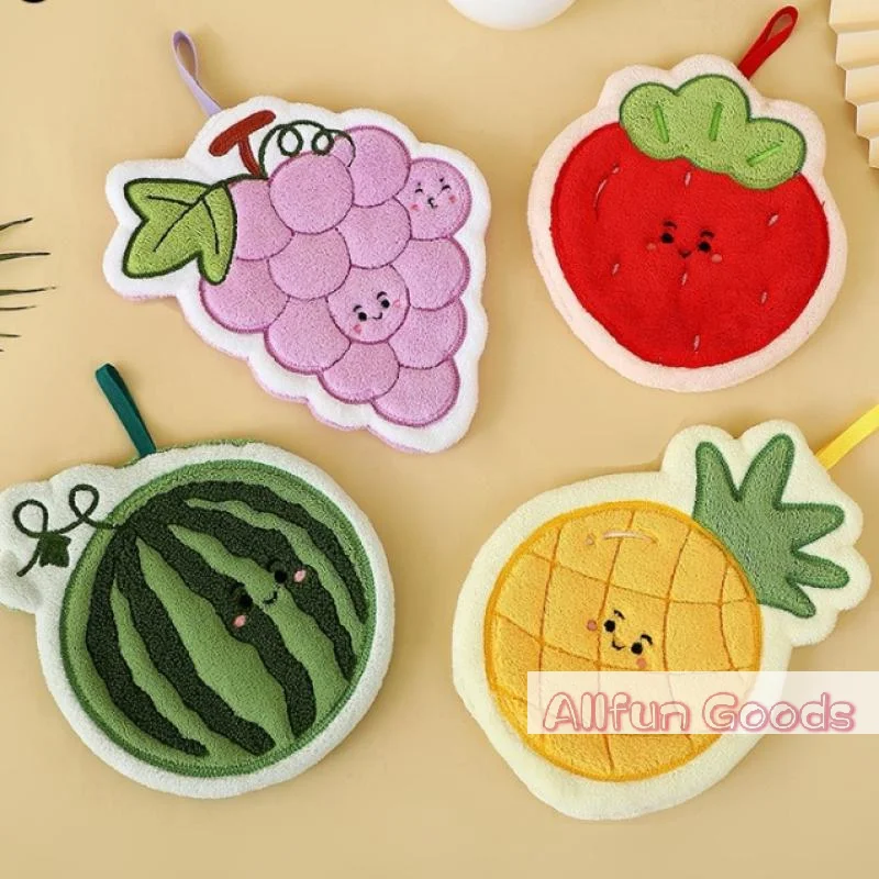 Fruit Hand Towel Kitchen Absorbent Cleaning Cloth Hanging Quick Drying Coral Fleece Rag Bathroom Flower Hand Cloth Home Supplies