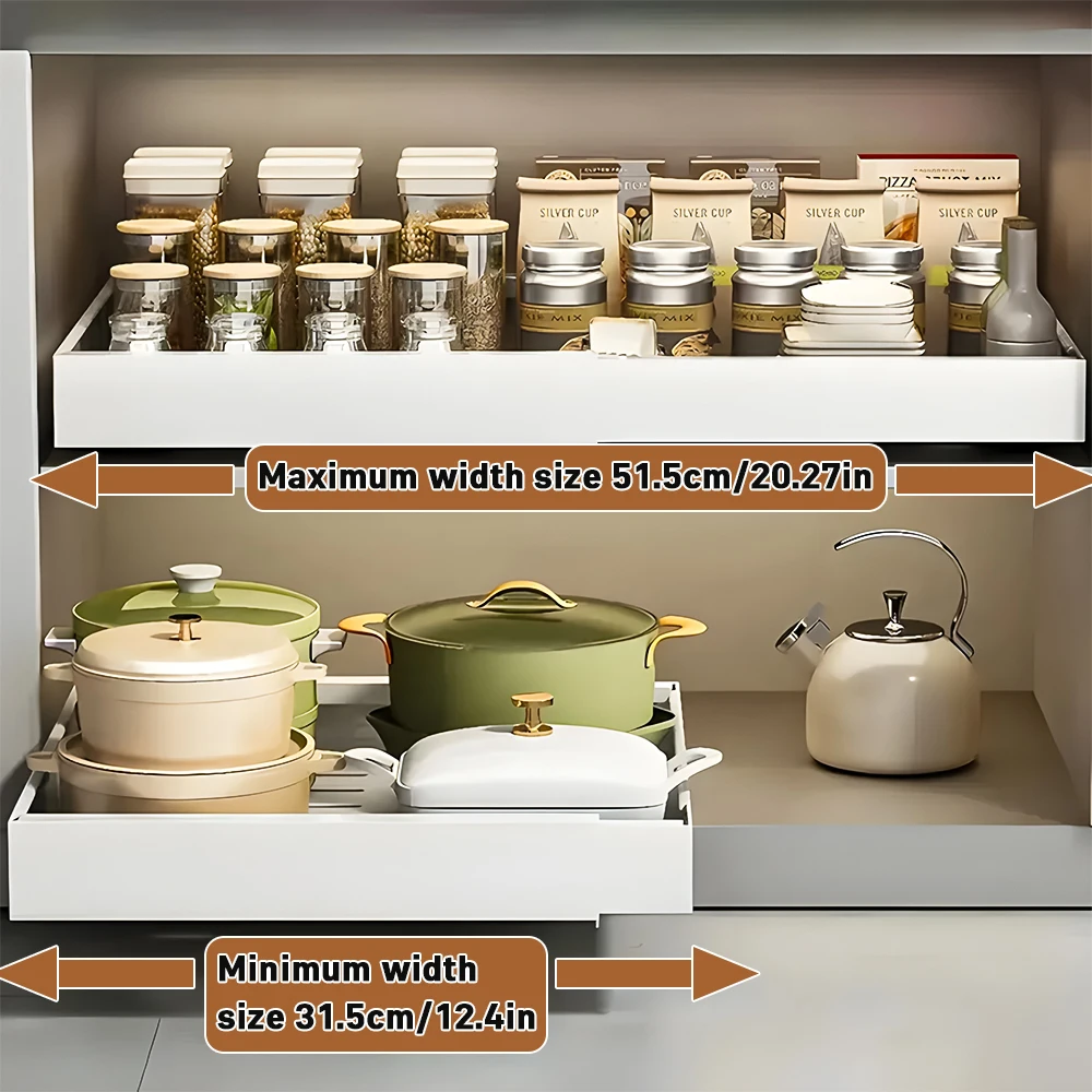 

Kitchen Storage Box with Sliding Rail Pull-out Cabinet Storage Rack Spice Pantry Shelves Drawer Kitchen Organizer Basket