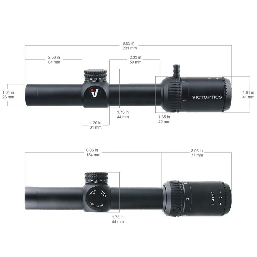 Victoptics 1-4x20 LPVO Охотничий прицел Телескопический оптический прицел Страйкбольная пневматическая винтовка Rimfire .22LR .177HMR .223 5.56