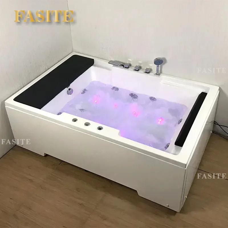 For Double Acrylic Smart Thermostatic Bathtub with Headrest Ambient Light and TV Household Tub