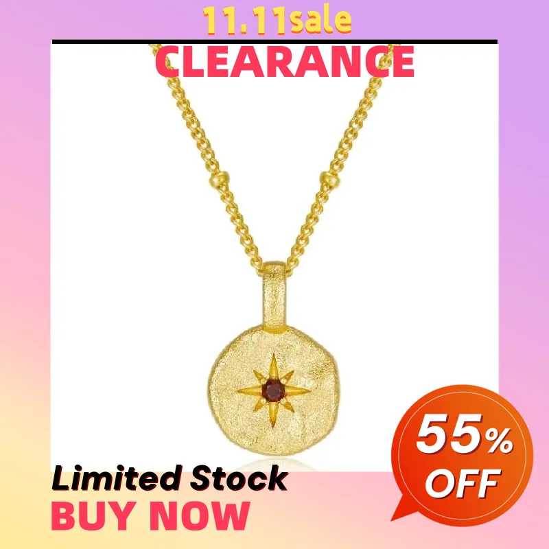 

Natural Garnet Star 925 Sterling Silver Gold Plated Disc Pendant Necklace For Women Clearance Limited Stock First Come First Get