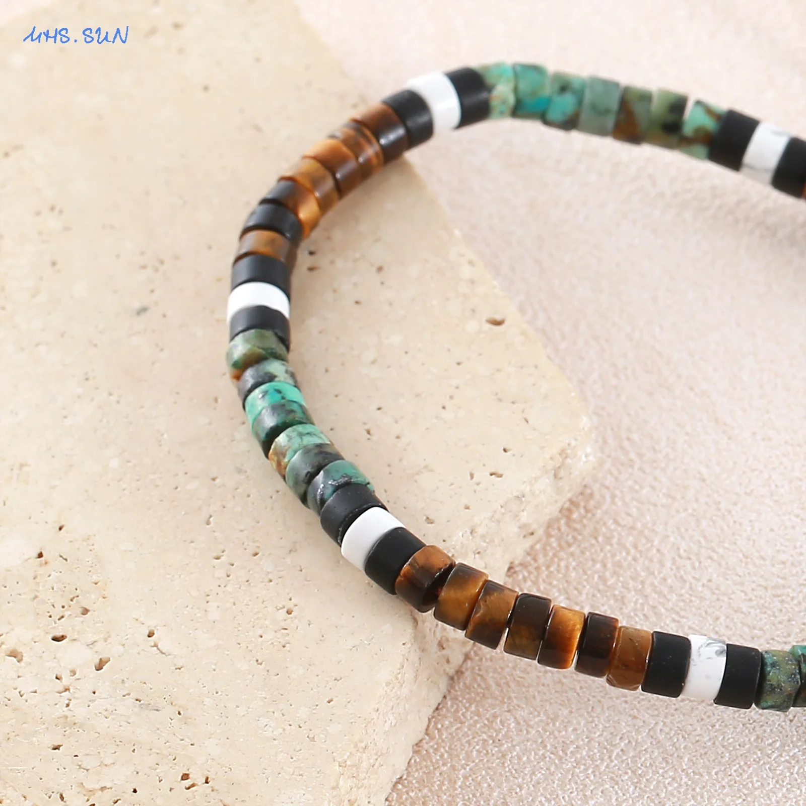 Fashion Natural Stone Tiger Eye African Pine Stone Round Bead Adjustable Woven Bracelet Women Jewelry Ideal Gift For Party Wear