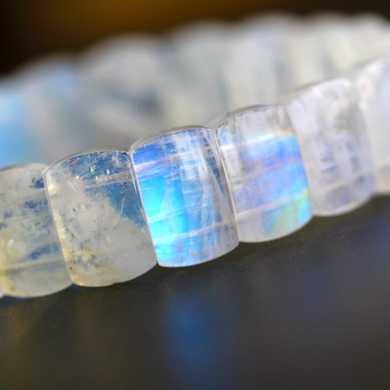 Natural Blue Light Moonstone Clear Rectangle Beads Bracelet 15x10mm Moonstone Beads Crystal Women Men Healing AAAAA