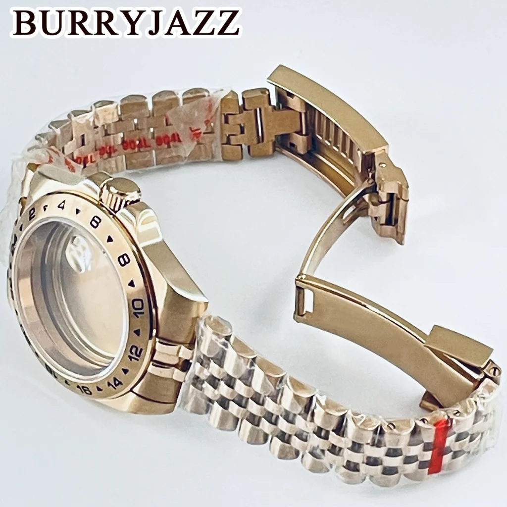 BURRYJAZZ 40mm 24 Hours GMT Steel Bezel Fit NH34 NH35 NH36 NH38 ETA2824 Movement Sapphire Crystal Explorer Watches Watch Case