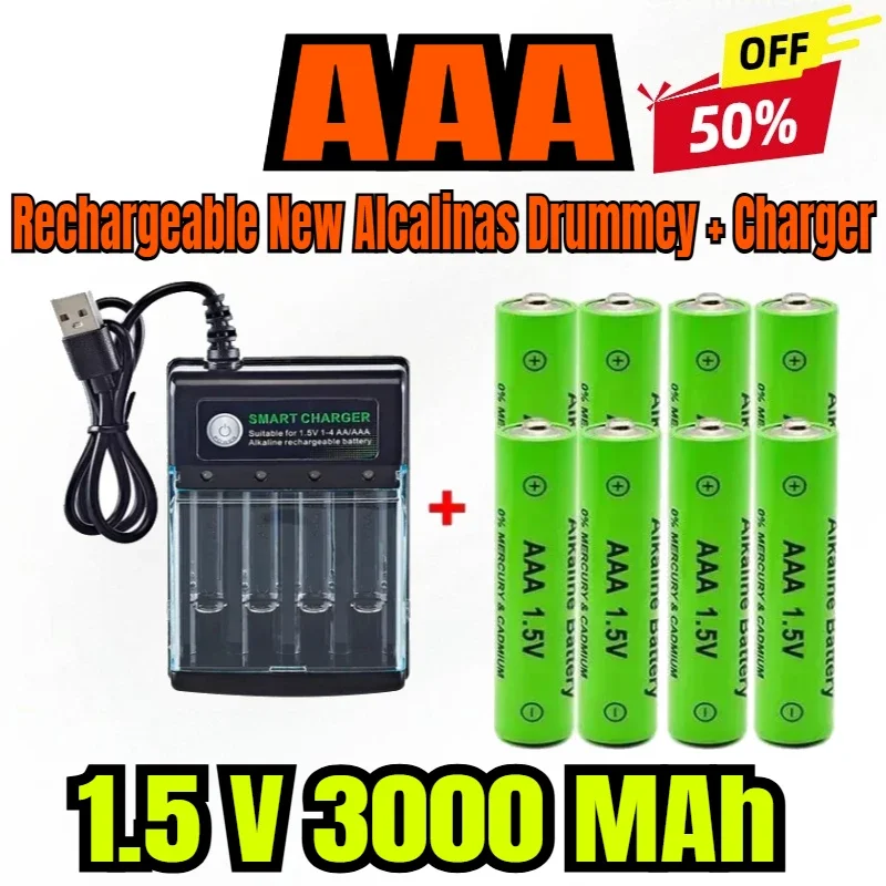 

Battery 3000mAh New AAA Rechargeable Battery AAA 1.5 V 3000 MAh Rechargeable New Alcalinas Drummey + Charger