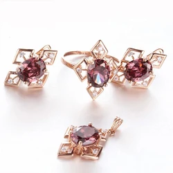 585 purple gold plated 14K rose inlaid ruby diamond rings necklaces elegant romantic charm earrings for women jewelry