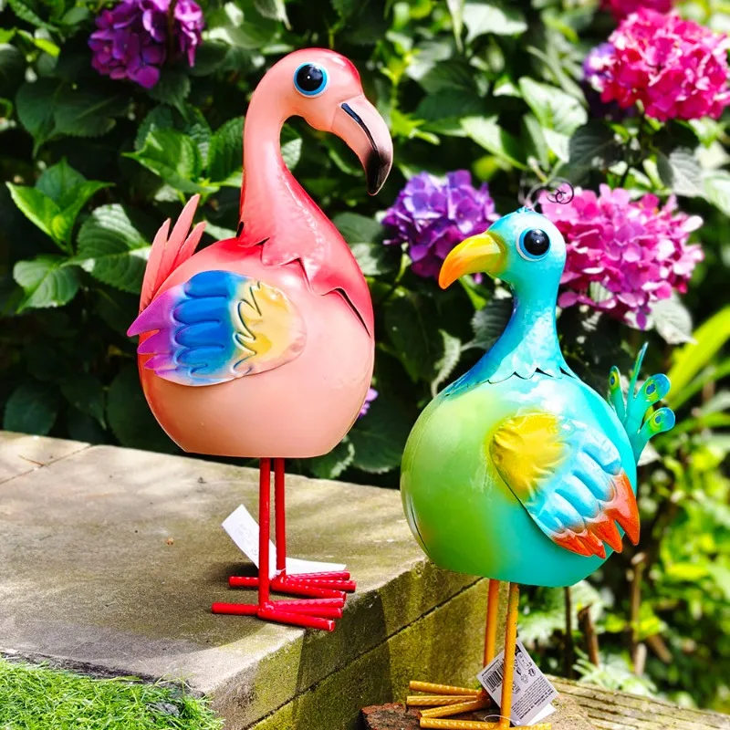 Nordic Wrought Iron Flamingo Sculpture Ornament Outdoor Balcony Villa Courtyard Animal Landscaping Garden Decoration Accessories