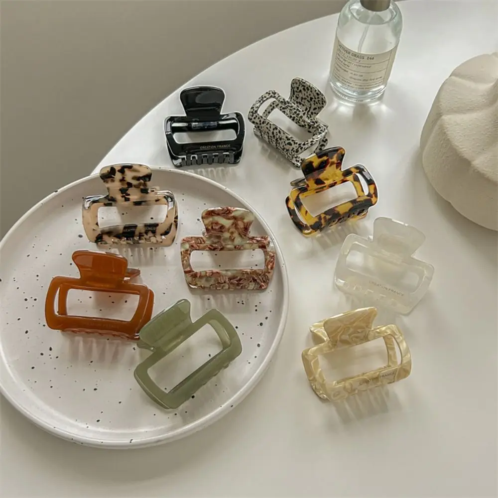 Acetic Acid Mini Hair Claw Hair Grab Clip Y2K Acetate Hair Clips High Ponytail Clip Leopard Pattern Square Barrettes Headwear