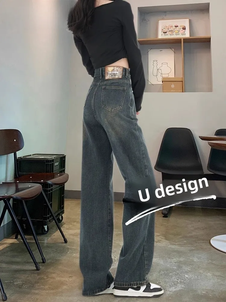 

Retro High Waist Wide Leg Jeans Women's Loose Straight Long Pants Spring Autumn New Style Versatile Casual Cotton Denim