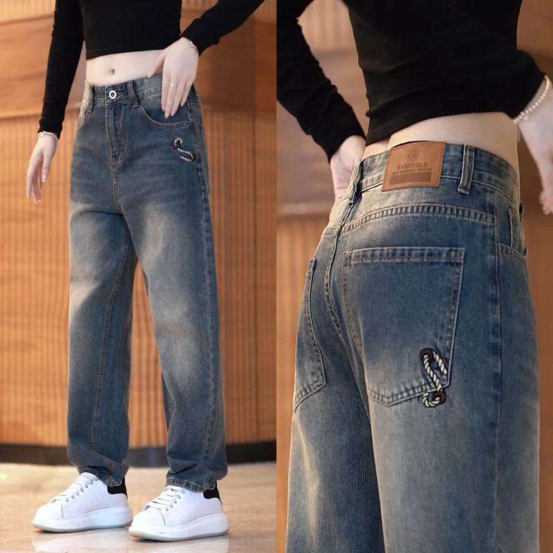 

Loose Fit Men's Jeans Autumn New Style Korean Version Versatile Micro Cone Long Pants Casual Embroidered Trendy Cotton Pants