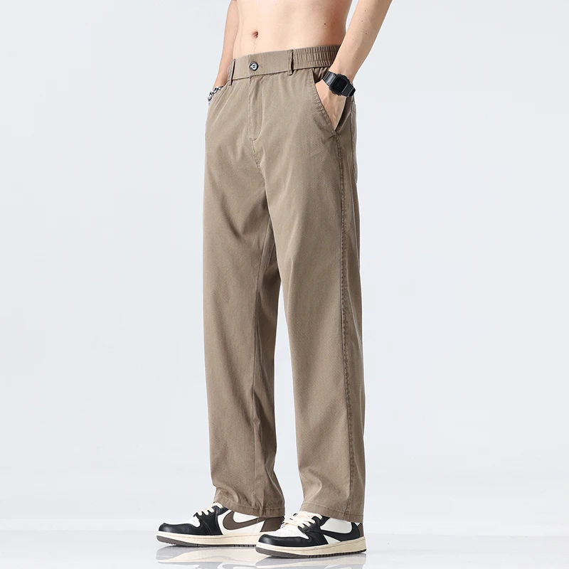 

Coffee Ultra-thin Wide Pants Men Lyocell Fabric Breathable Soft Straight Casual Trousers Loose Simple Male Sweatpants