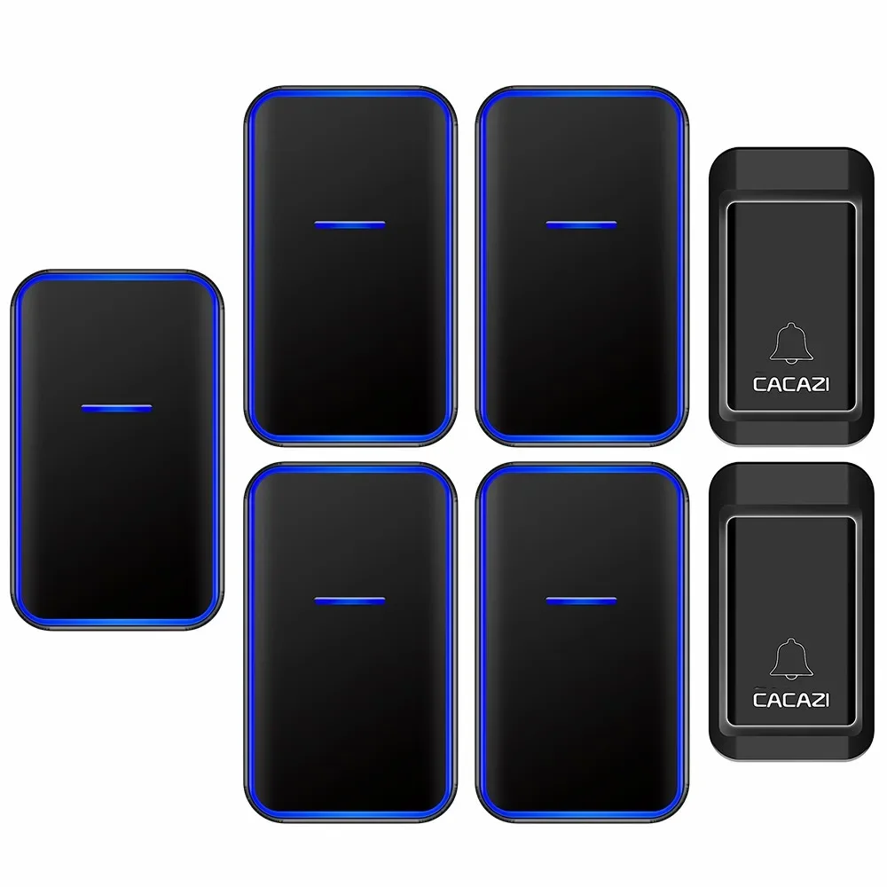 

CACAZI, батарея не требуется, беспроводной дверной звонок, 2 кнопки, 5 приемников, водонепроницаемый домашний беспроводной дверной звонок с автономным питанием, 38 звонков