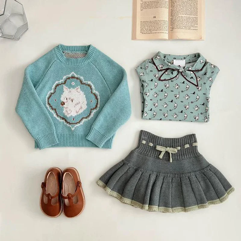 

PER-SALE 2025 NEW Autumn Baby Girls Sweaters Print Kids Long Sleeves Sets Girls Skirts for Children Clothes Fashion Set
