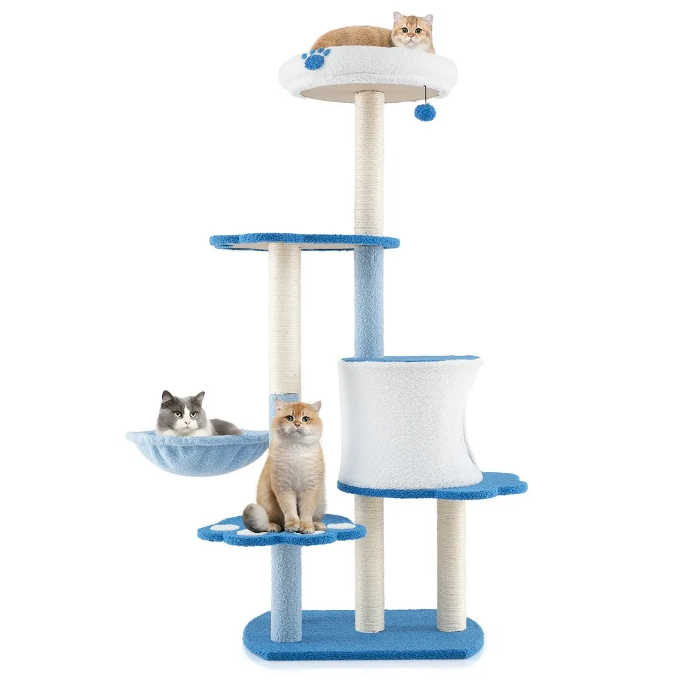

54'' Cat Tree Tower w/ Sisal Scratching Posts Bell Cat Perch Cat Condo
