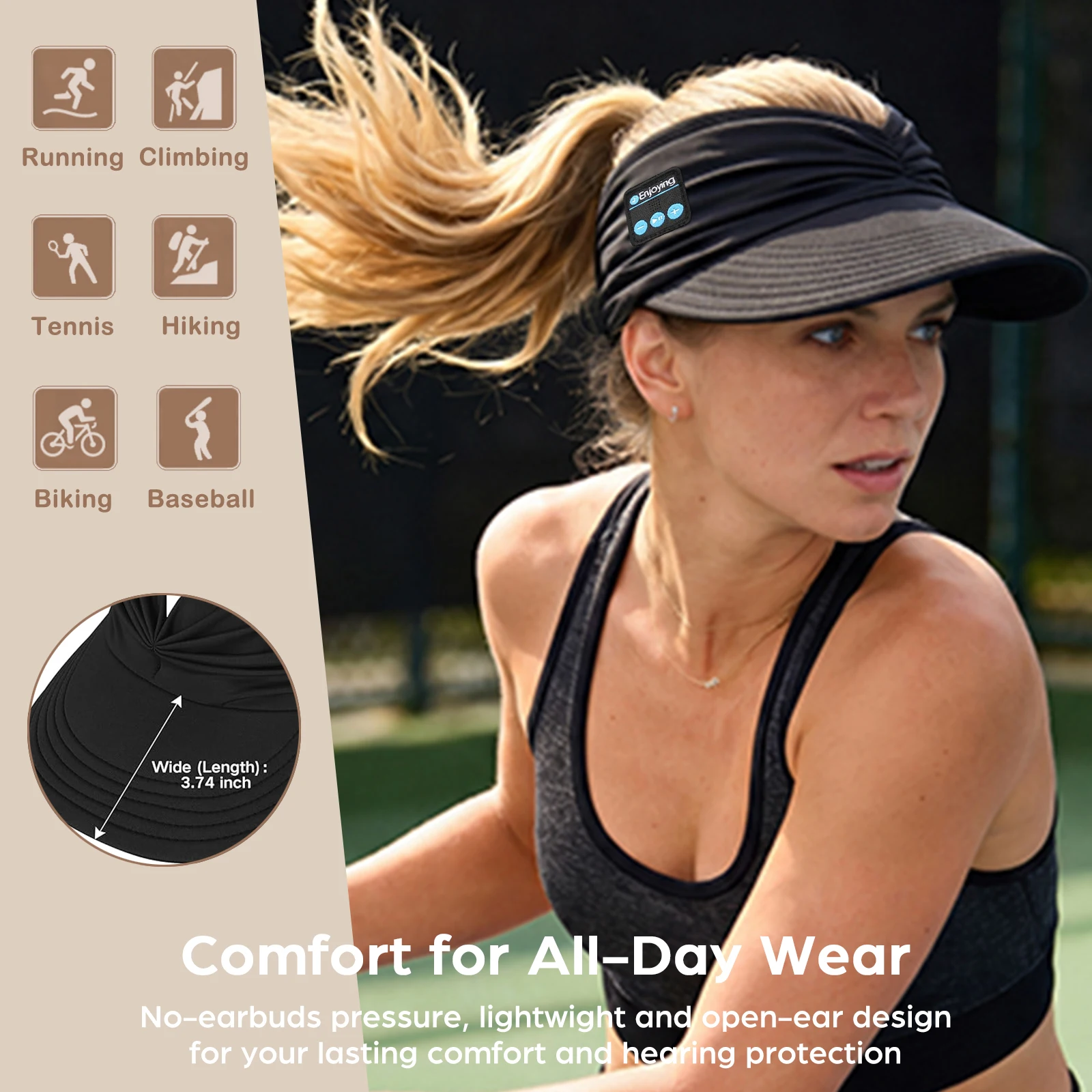

Wireless Bluetooth Headphones Hat Outdoor Sports Music Headset Sun UV Protection Large Brim Face Blocking Cap with HD Microphon