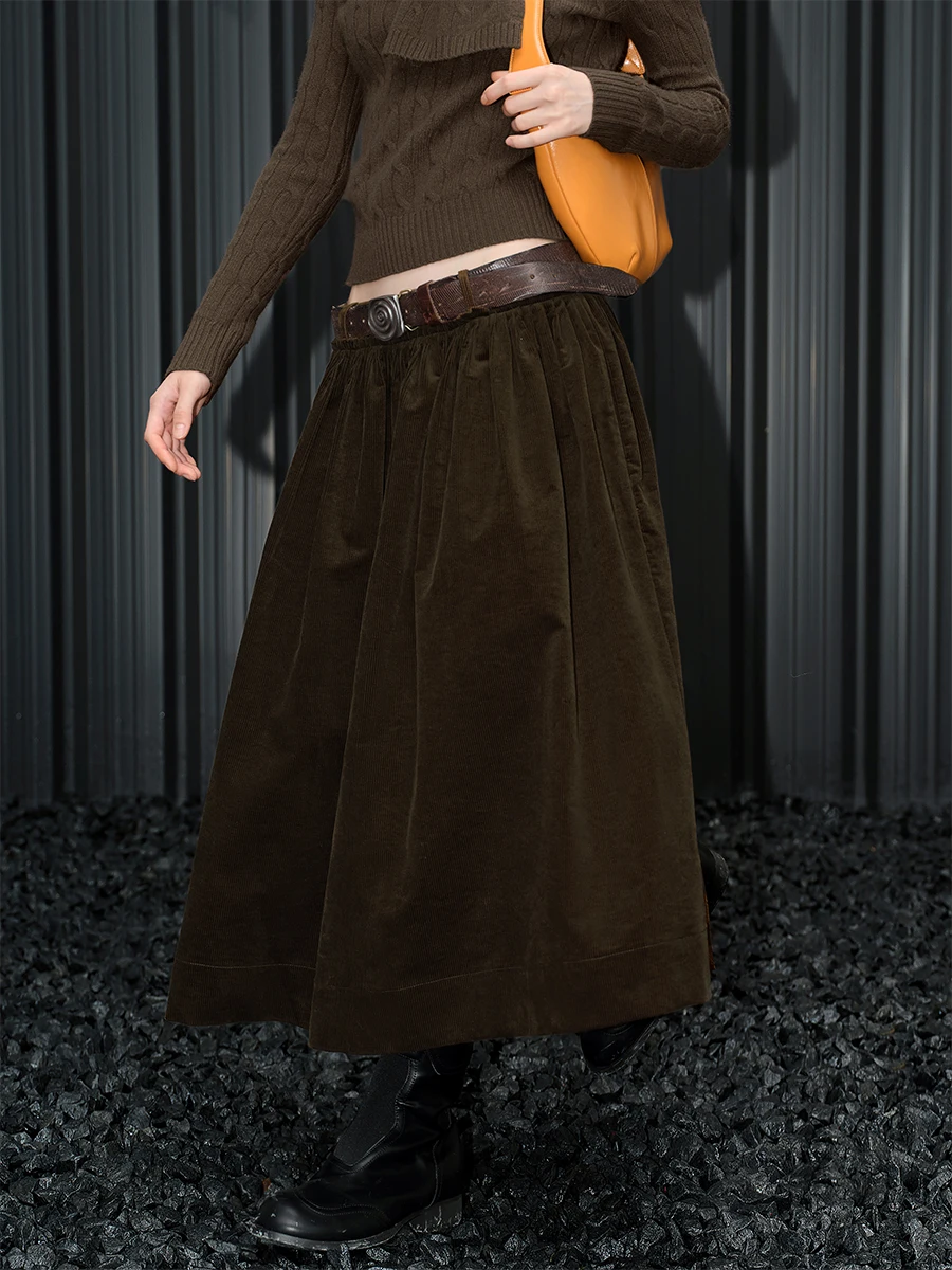 

Low Waist Corduroy Skirt Women's Pure Color Street Sle A-Line Skirt Slimming Effect Autumn New Retro High-End Feeling