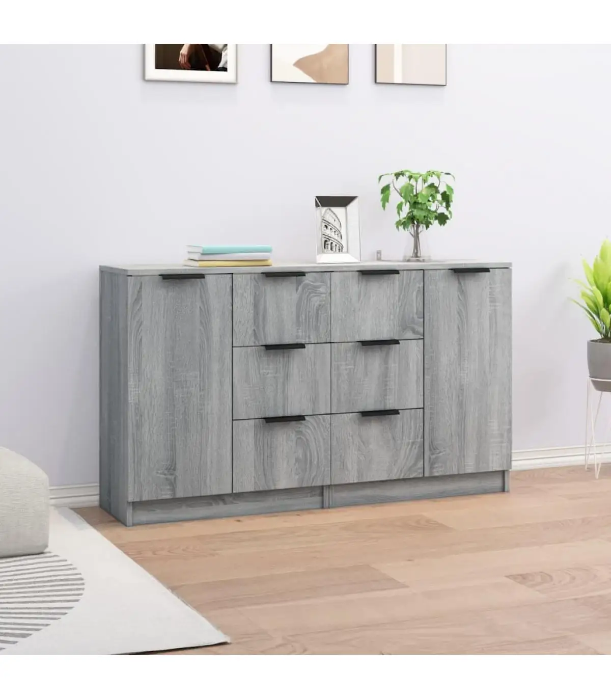 Sideboards 2 PAs Sonoma gray plywood 60x30x70 cm