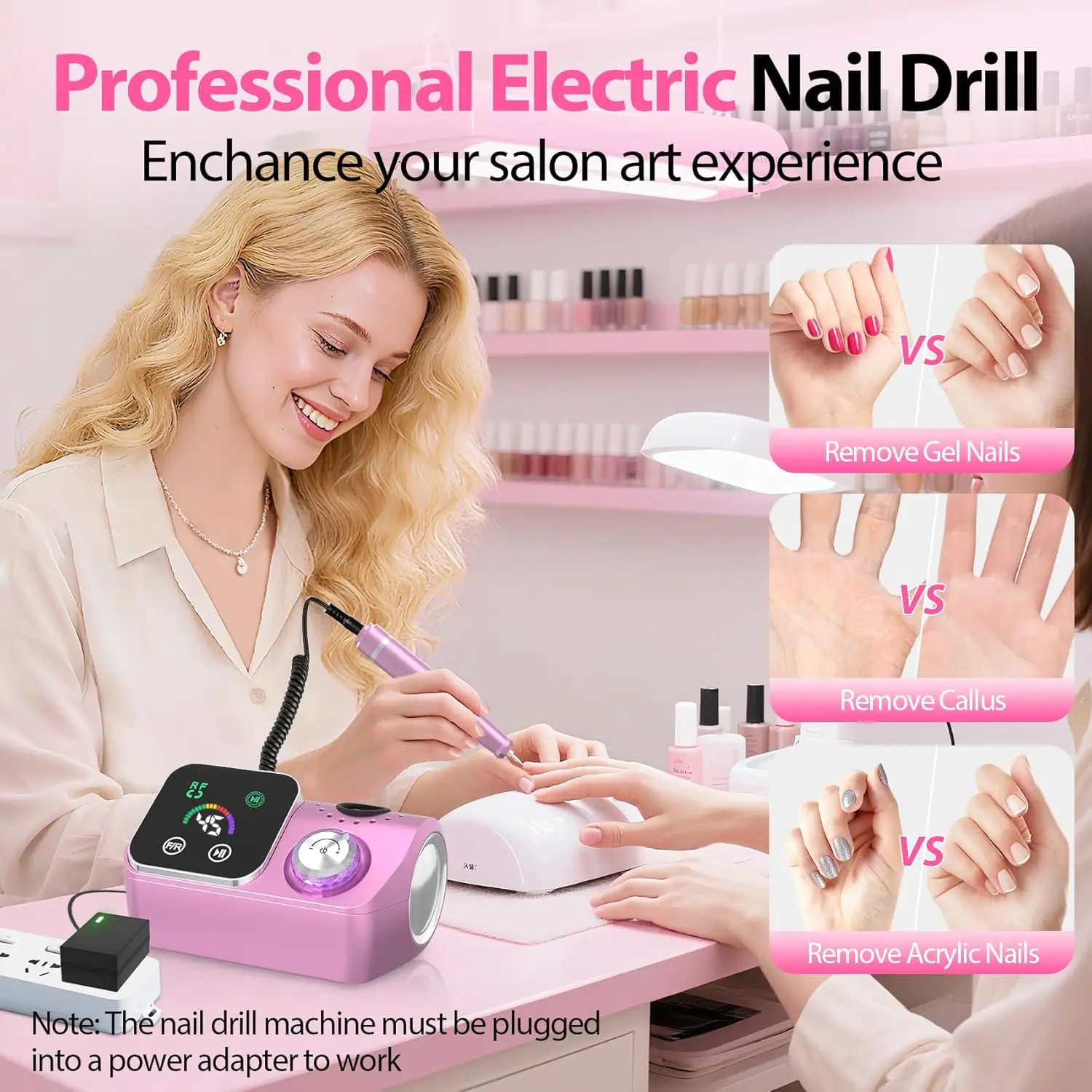 45000 دورة في الدقيقة المهنية الكهربائية مسمار الحفر E-ملف آلة قابلة للشحن الملمع ل هلام البولندية ملف الأظافر مانيكير أداة منخفضة الضوضاء