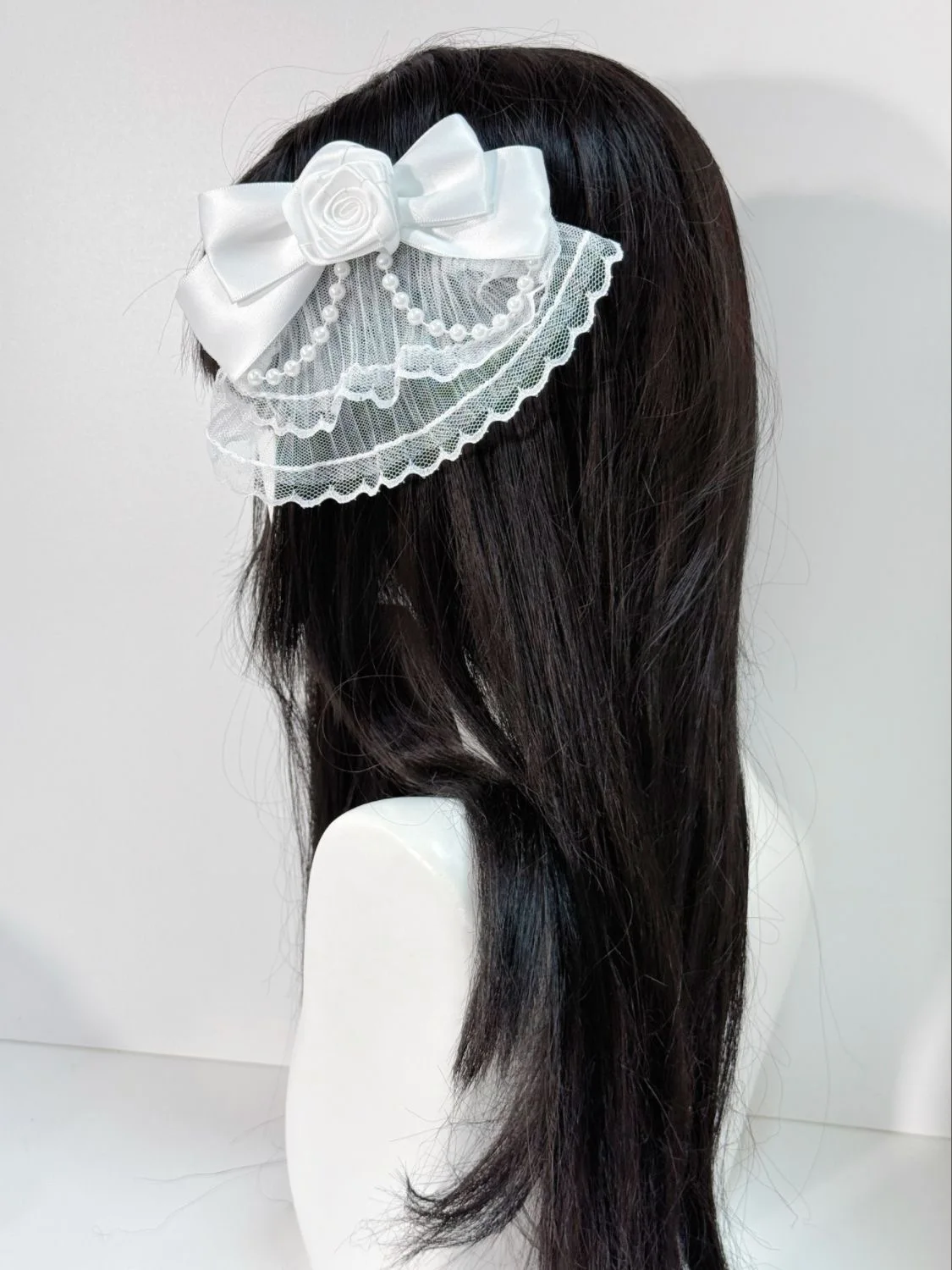 Subculture 흰색 레이스 메쉬 원사 활 머리 클립 달콤한 로리타 소녀 프랑스어 진주 장미 빈티지 머리핀 모자를 쓰고 있죠 헤어 액세서리
