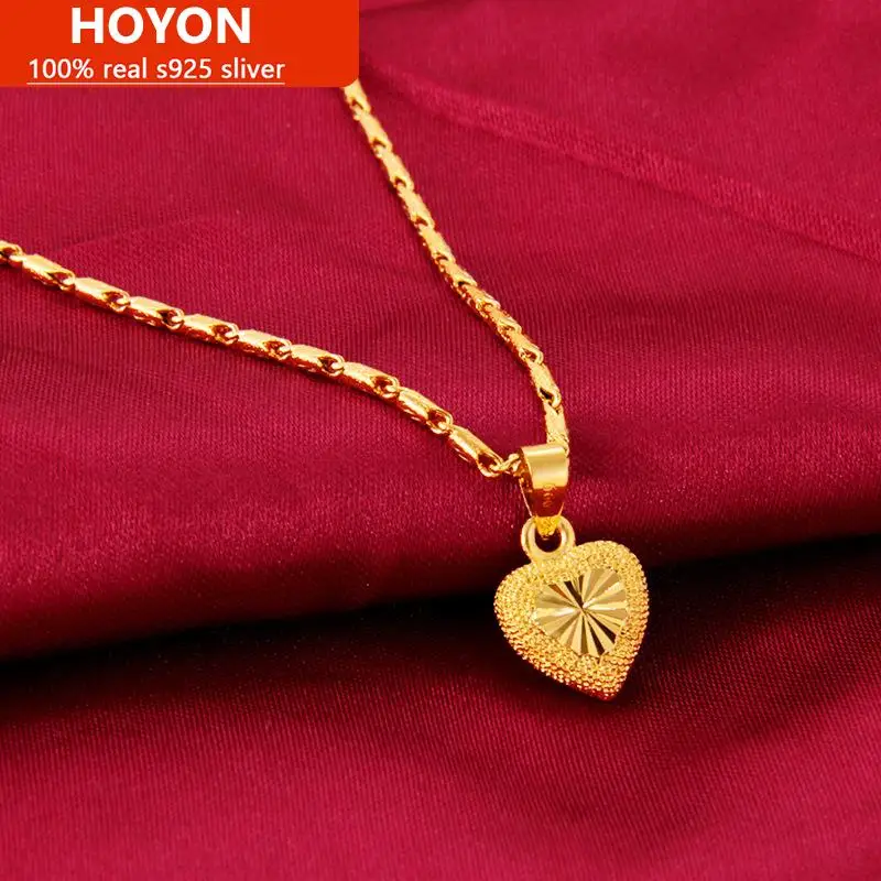 Hoyon echte 18 Karat Gold Farbe Halskette Schlüsselbein Kette Hals Kragen Schmuck für Frauen Charms Herzform Anhänger Geschenk für Freundin