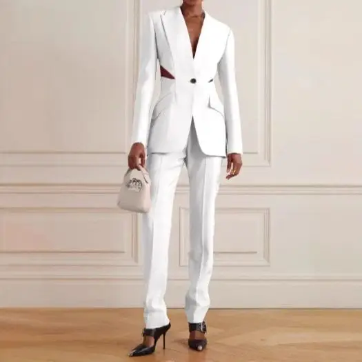 

High-End Faion Women's Suit Wide Leg Pants Two-Piece Set V-Ne Sexy Spring Summer New Arrival Chic Workwear for Middle-Age...