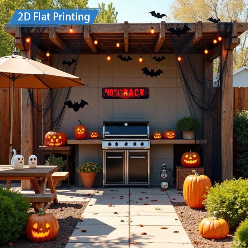 1 قطعة علامة معدنية ، 4x16 بوصة علامة "لا تحول الظهر" للهالوين ، ديكور اليقطين المخيف والخفافيش ، فن الطباعة المسطحة الاحتفالية ثنائية الأبعاد