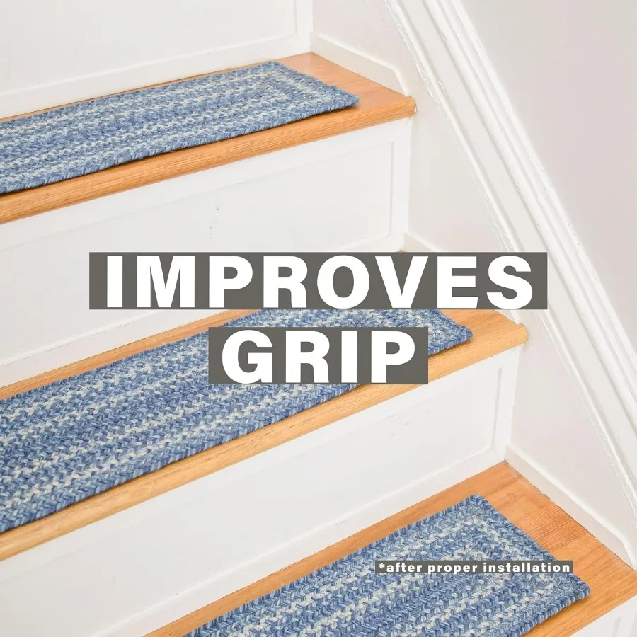 데님 주트 브레이디드 계단 매트 목재 계단용 컨트리 코스탈 데코 세트 13개 블루 8x28 직사각형 계단용 러그 쉽게 청소 가능