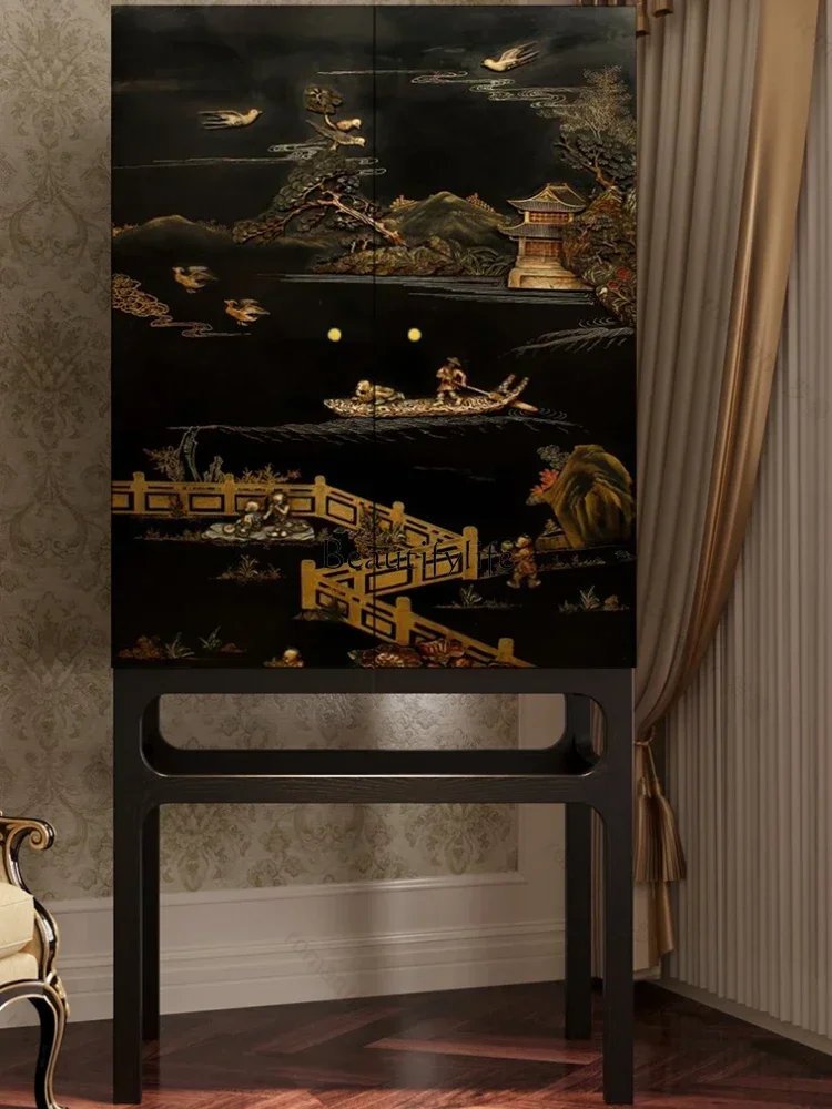 FG43-Solid wood chest antique entrance decorative storage bedside chest integrated free installation