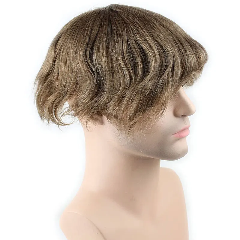 Toupetje Voor Mannen Haar Vervanging Systeem Voor Mannen Indian Menselijk Haar Stukken Voor Mannen Met 10 "X 8" Fijne Mono Lace Huid Pu Rond 18 #