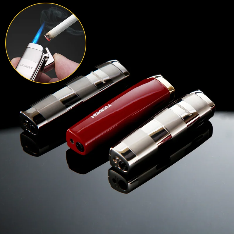 HONEST-Windproof Metal Torch for Men, Turbo Jet Flame, Butane Lighter, Cigarette Lighter, Cigar Accessories, Gold Gift