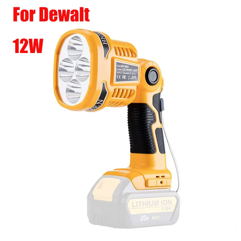 

3W/12W 18V LED Lamp For Dewalt DCB140 DCB200(NO Battery,NO Charger)Lithium Battery USB Outdoor Tools Work Light Flashlight