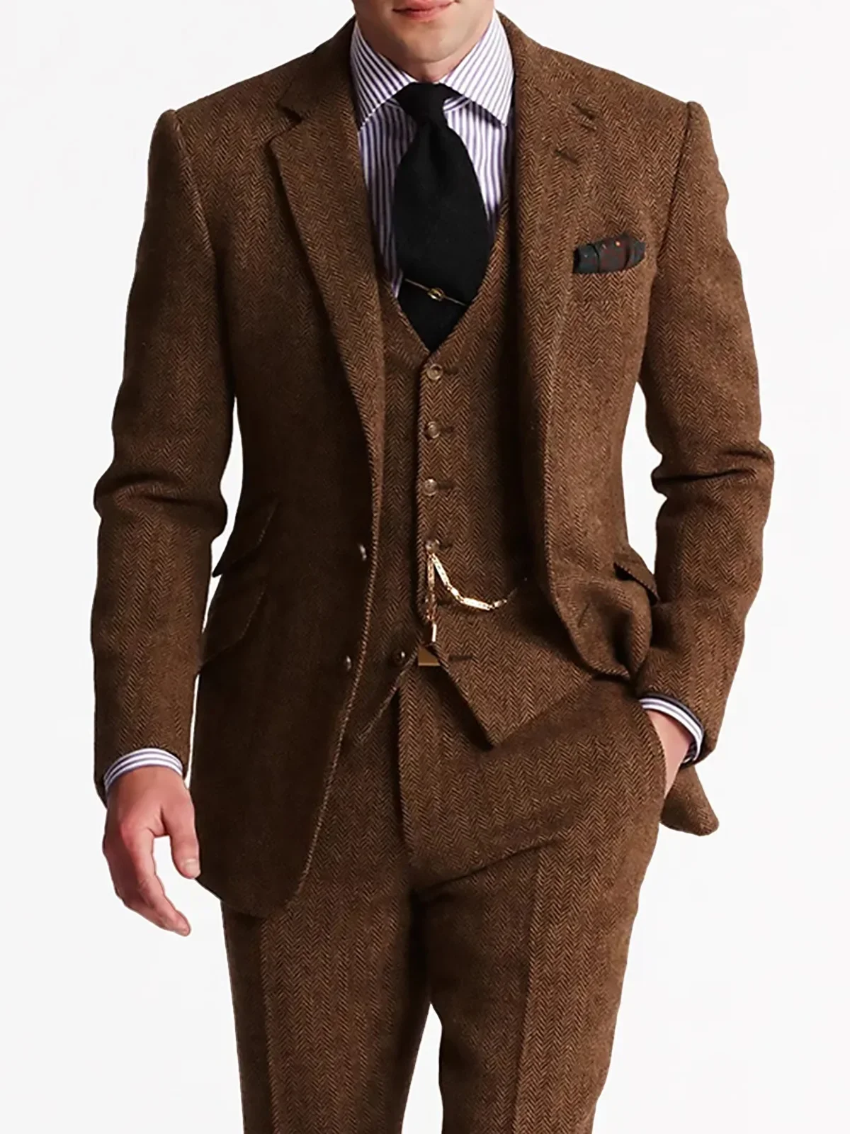 Herringbone Suits for Men Tweed Slim Fit Custom Made Men Suits Tuxedo Man Suit Set Trajes De Hombre Anzug Herren