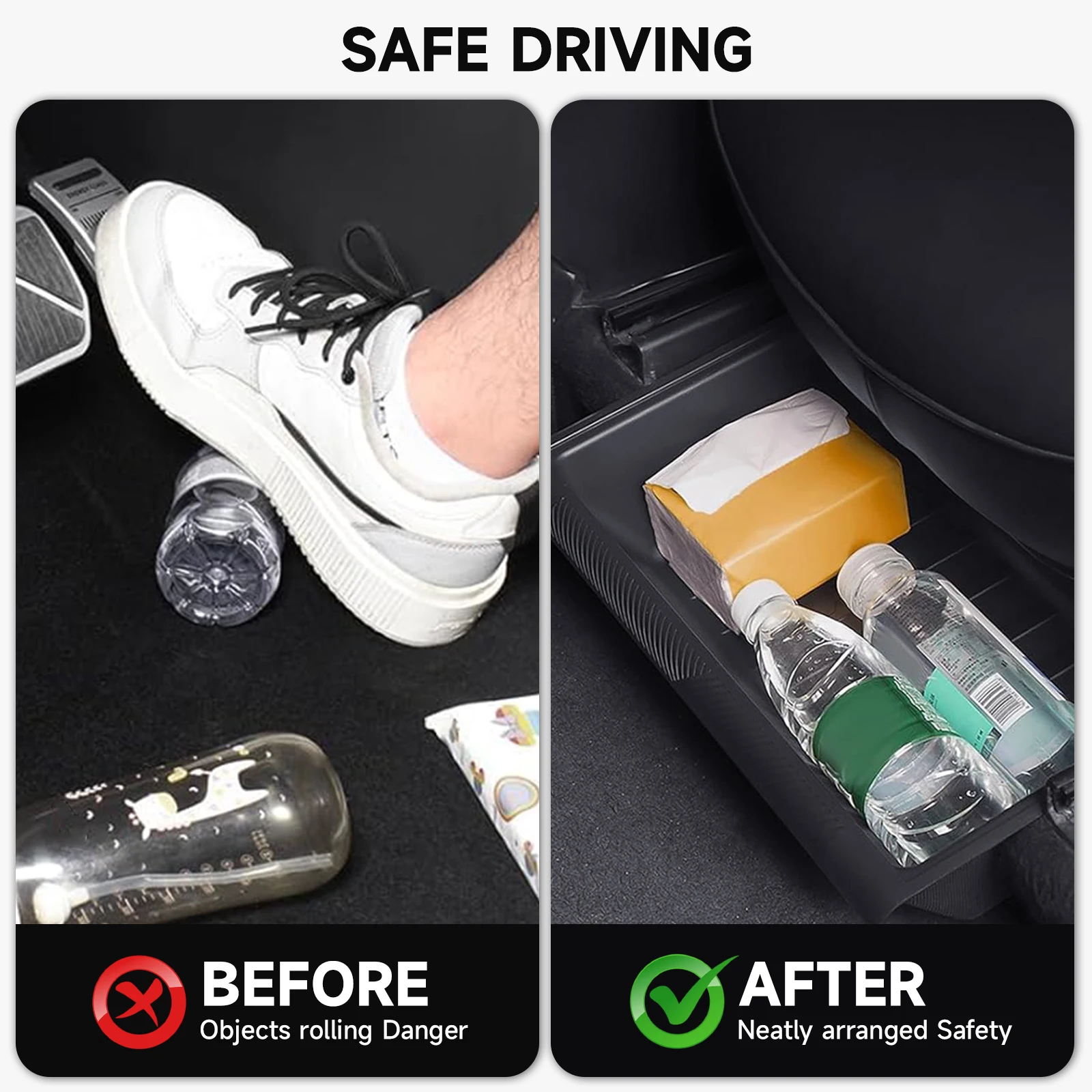 CNSPEED Scatola portaoggetti sotto il sedile TPE Vassoio organizer nascosto Scatola spaziale con coperchio per Tesla Model Y 2020 2021-2024 Juniper 2025-2026