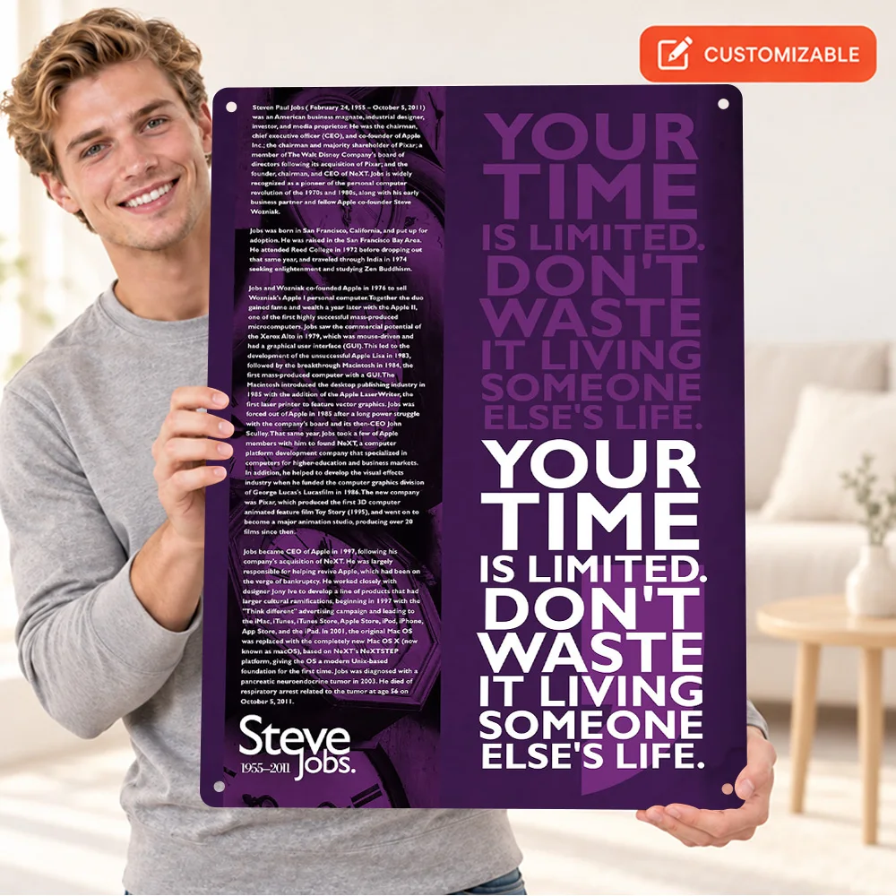 Steve Jobs Quote Printed Poster Customized Aluminum Metal Sign Purple Typography Wall Art For Workspace New Business Owner Gift