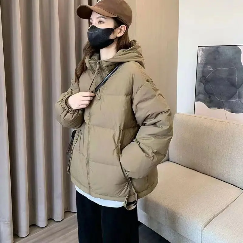 2025 Winter New Korean Version Warm Windproof Hooded Outerwear Women Double Zipper Design Sense Down Cotton Jacket
