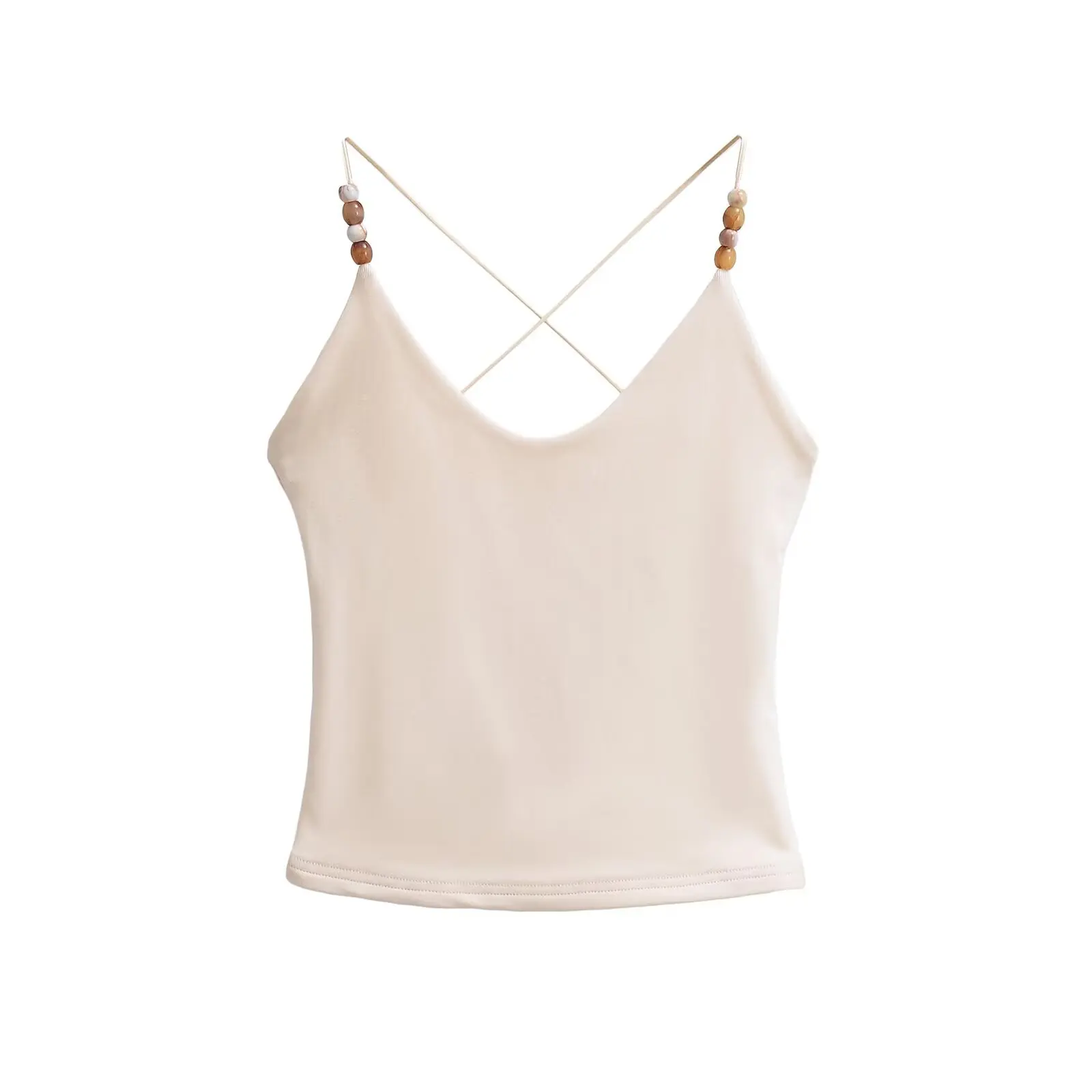 

Street Sle Beaded Cross Ba Strap Top V-Ne Women's Sexy ort Pure Color Inner Wear Tank Top Fem Faion Trend
