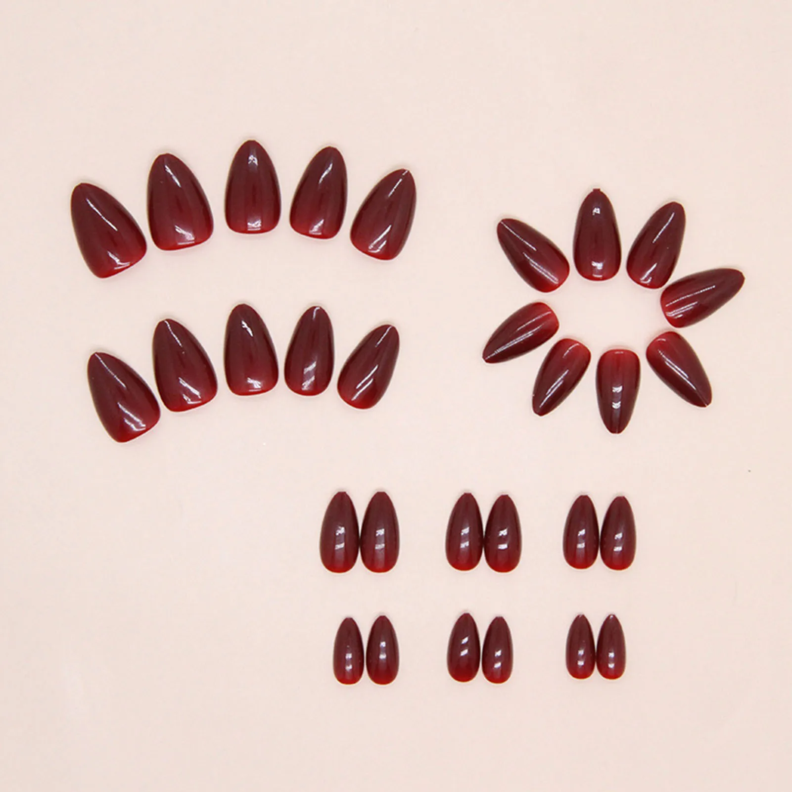 Red Almond Press-on Nail Simple Style Red Artificial Nail Manicure Art for Hand Decoration Nail Art