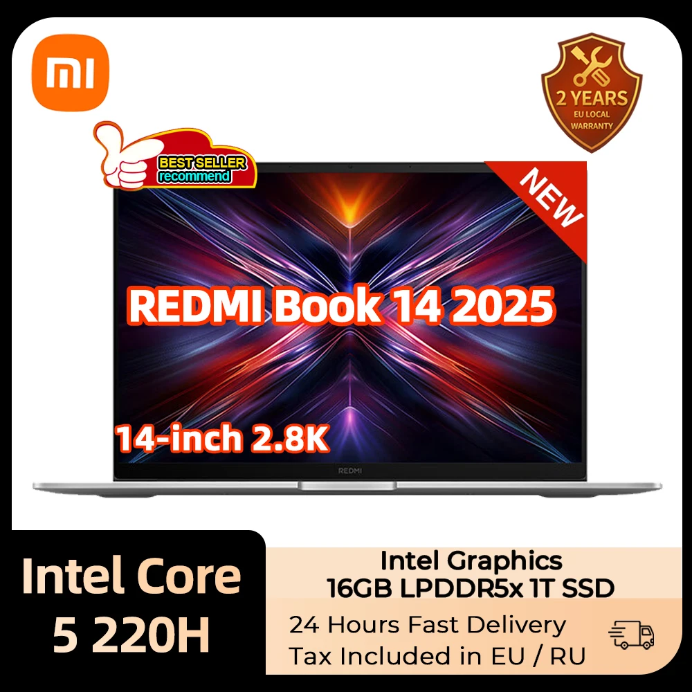 Xiaomi Redmibook 14 Laptop 2025 Core 5 Processor 220H Intel Graphics 16G/32G RAM 1TB SSD 14-inch 2.8K Screen Notebook Slim PC