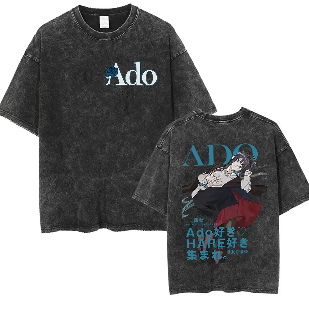 Japanese Ado WORLD TOUR 2025 Merch Cover T-Shirts Mens Women Clothing Vintage Washed T Shirts Fashion Harajuku Short Sleeve Tees