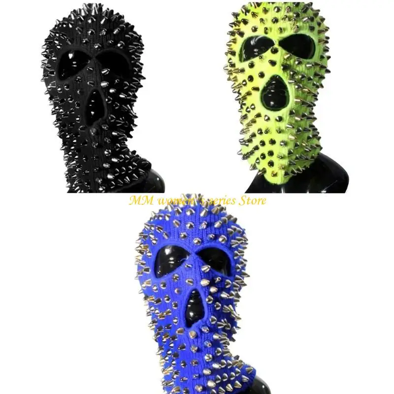 Q39C Spiked Balaclava Rivet Beanie Funny Balaclava Halloween Balaclava Spiked Beanie