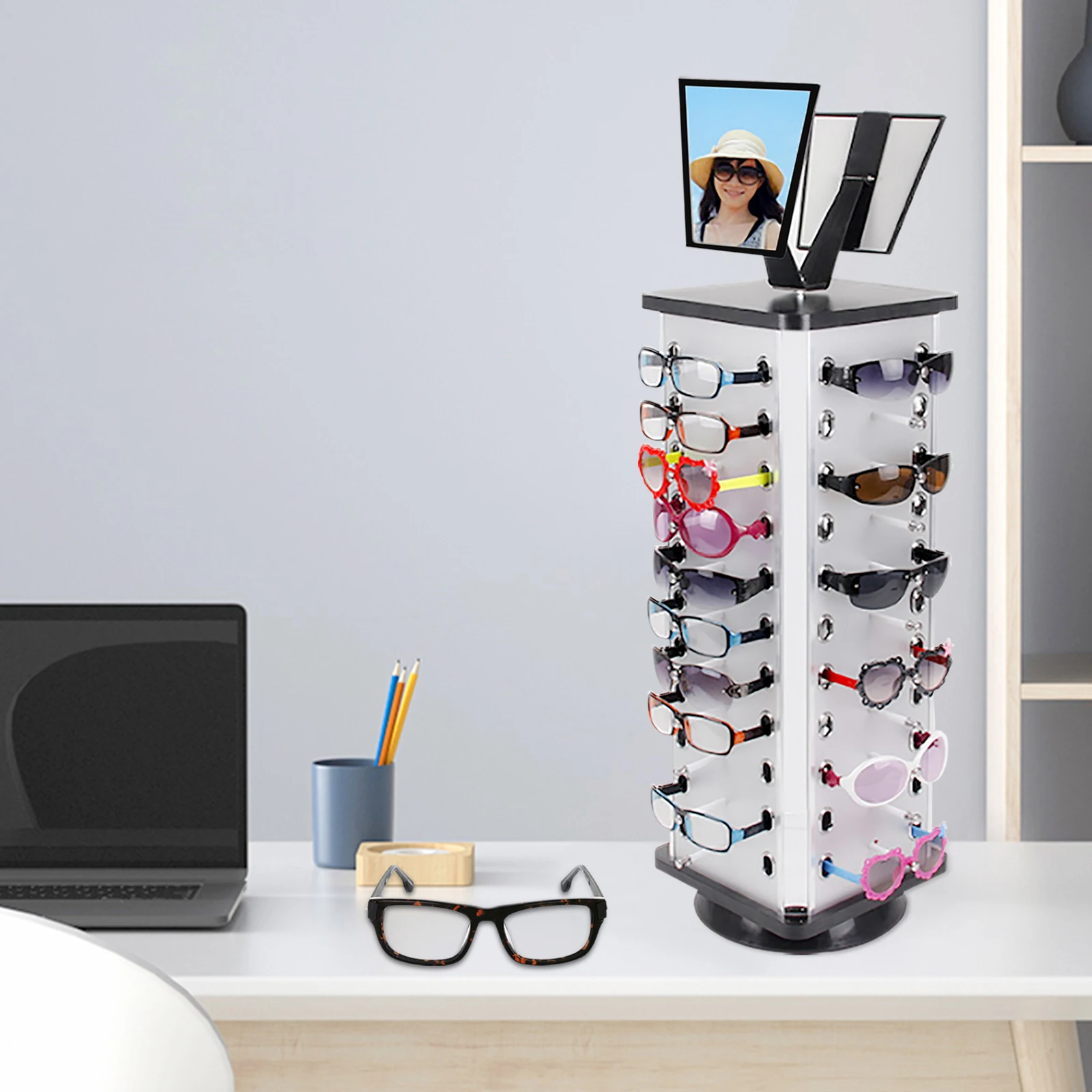 

360 Rotating Eyeglasses Display Stand,Eyeglasses Holder Large Capacity Display Rack,for Displaying or Storing Sunglasses,glasses