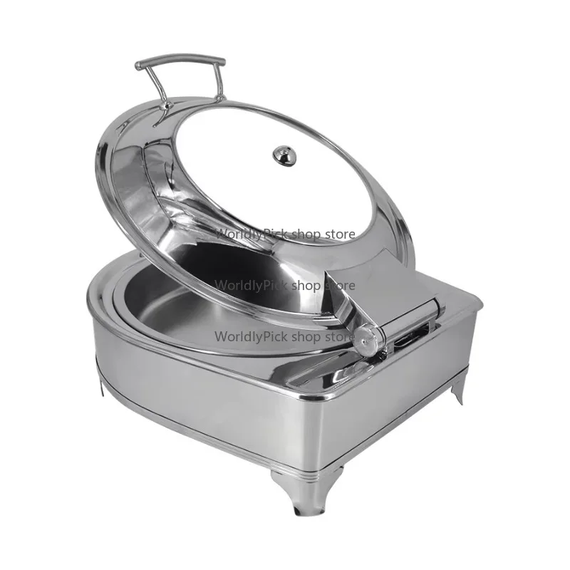 스테인리스 스틸 원형 음식 보온기 레스토랑 호텔 및 파티 뷔페용 유리 소재 광택 디자인