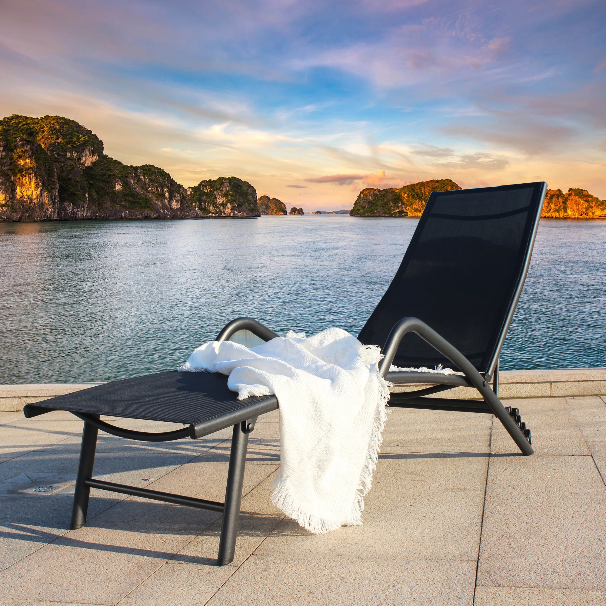 

Outdoor Patio Lounge Poolside Recliner Black[US-Stock]