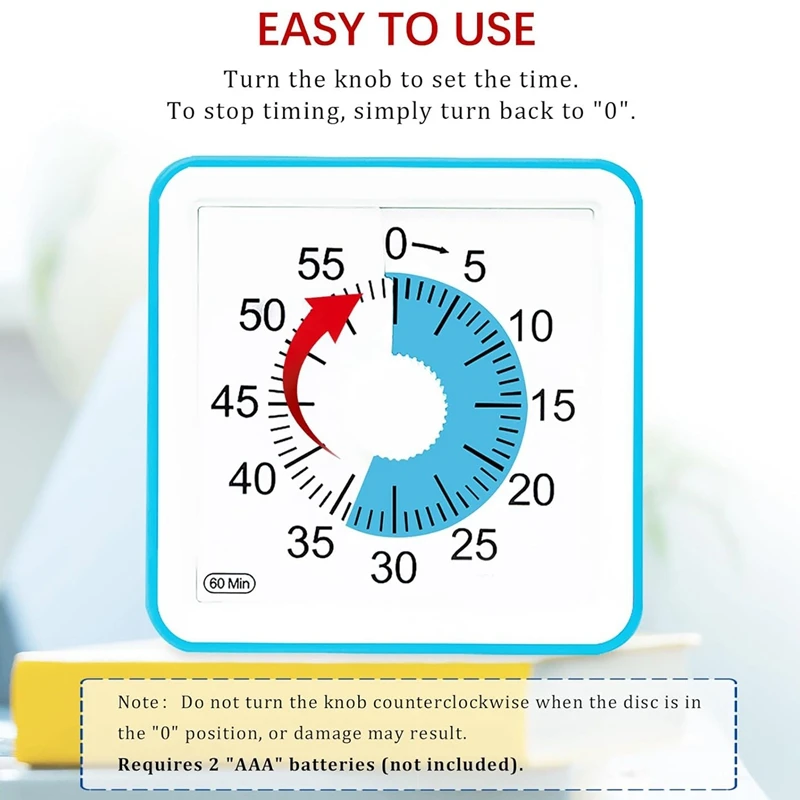 Temporizador Visual de 60 minutos para niños, temporizador de aula de estudio, temporizador de Cuenta atrás silencioso ABS para profesores y adultos, 1 unidad